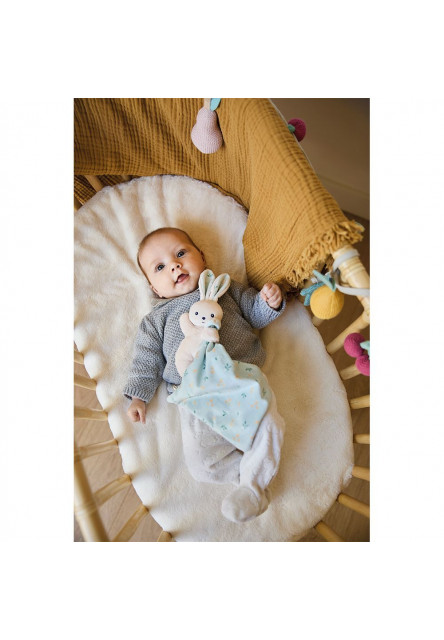 Carre Douceur Plyšová hračka s látkovým mojkáčikom Zajačik mint