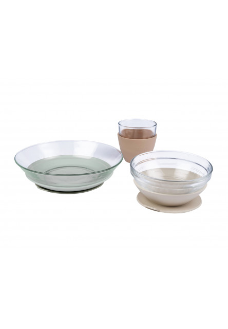 Jídelní sada skleněná s přísavkami Natural
