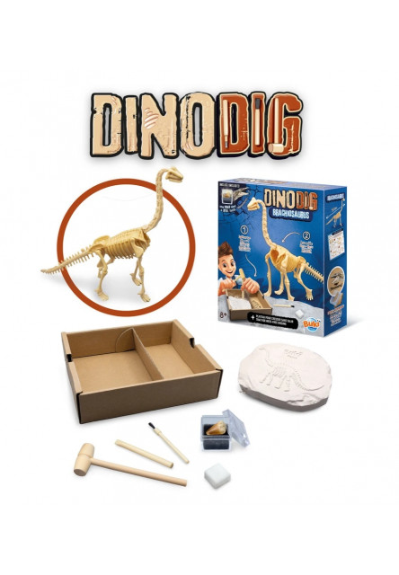 Dinodig vykopávka a kostra Brachiosaurus