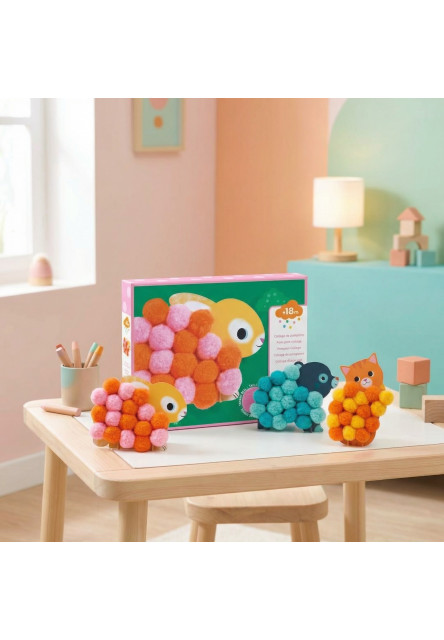 Koláže z bambulek Puntíkovaná zvířátka