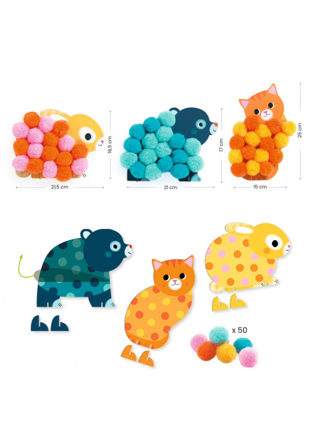 Koláže z bambulek Puntíkovaná zvířátka