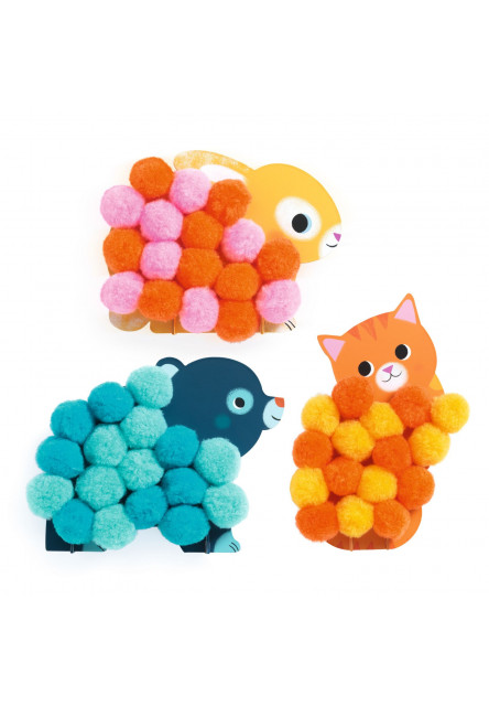 Koláže z bambulek Puntíkovaná zvířátka