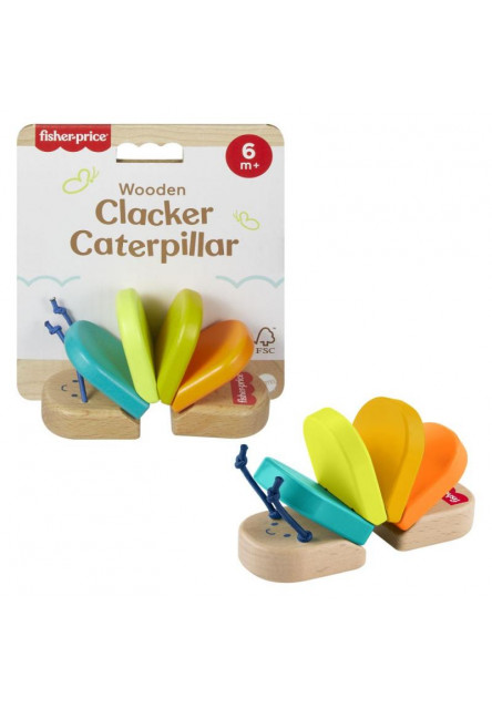 Fisher Price drevená klapajúca stonožka 