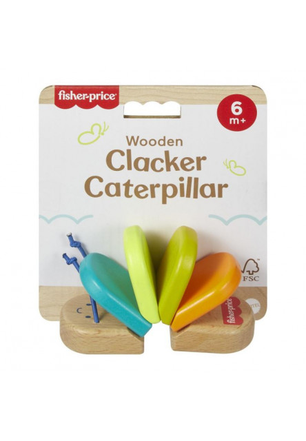 Fisher Price drevená klapajúca stonožka 