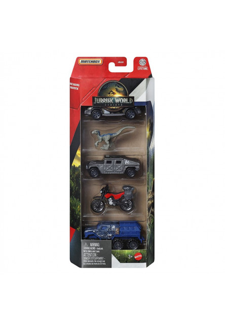 Matchbox Jurský svět 4ks angličák a dinosaurus asst 