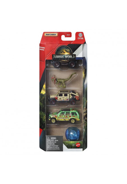 Matchbox Jurský svět 4ks angličák a dinosaurus asst 