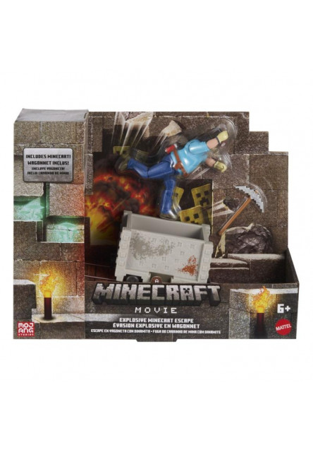 Minecraft filmový Steve a vozík 