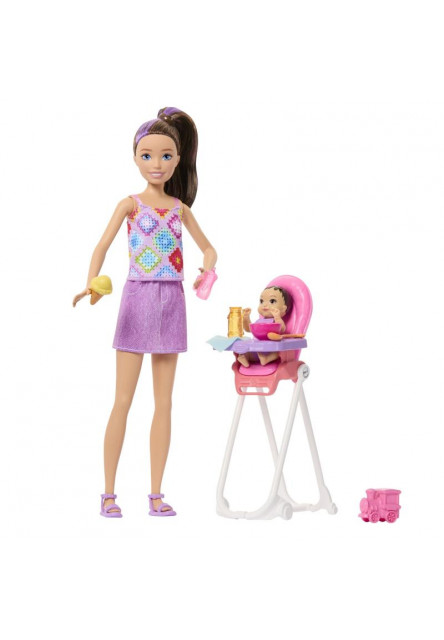 Barbie SKIPPER BABYSITTER pestúnka s jedálnou stoličkou