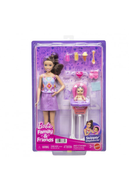 Barbie SKIPPER BABYSITTER pestúnka s jedálnou stoličkou
