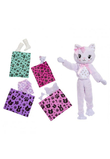 Barbie CUTIE REVEAL Barbie sladké mašle - fialové mačiatko