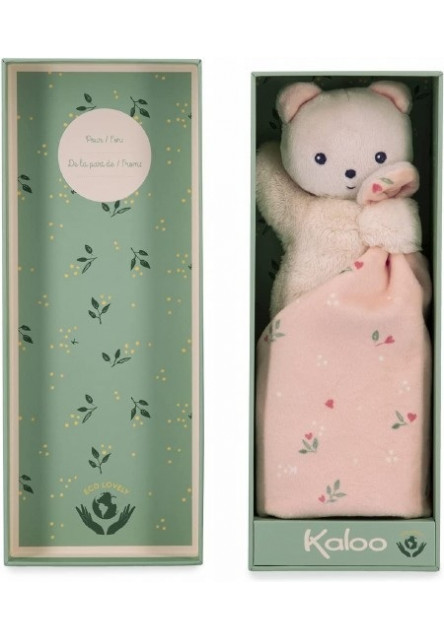 Carre Douceur Plyšová hračka s látkovým mojkáčikom Macko broskyňová