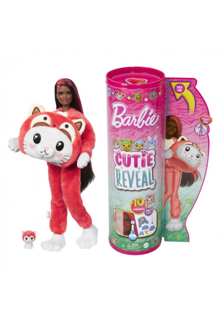 Barbie CUTIE REVEAL Barbie v kostýme - mačiatko v červenom kostýme Pandy