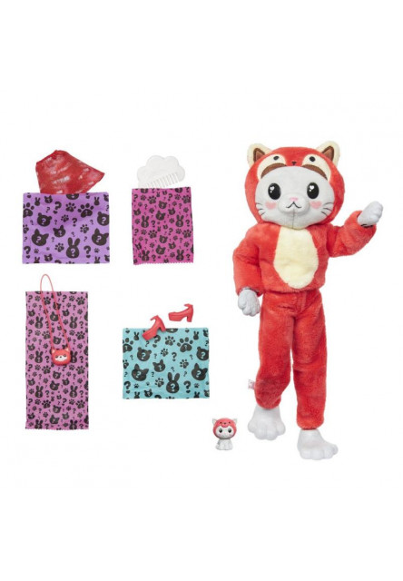 Barbie CUTIE REVEAL Barbie v kostýme - mačiatko v červenom kostýme Pandy