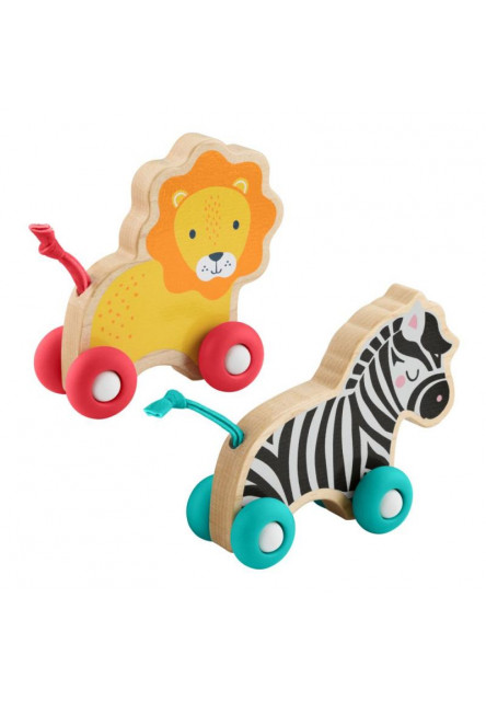 Fisher Price drevený postrkovací lev a zebra 