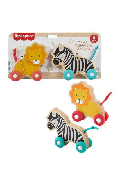 Fisher Price drevený postrkovací lev a zebra 