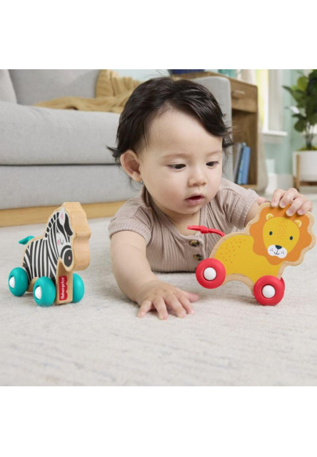 Fisher Price drevený postrkovací lev a zebra 