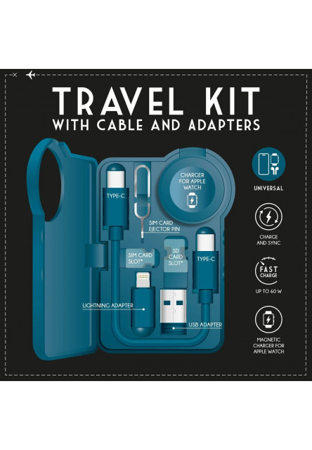 Cestovná súprava s káblom a adaptérmi Legami Travel Kit With Cable And Adapters - Travel Set With Cable And Adap - Petrol