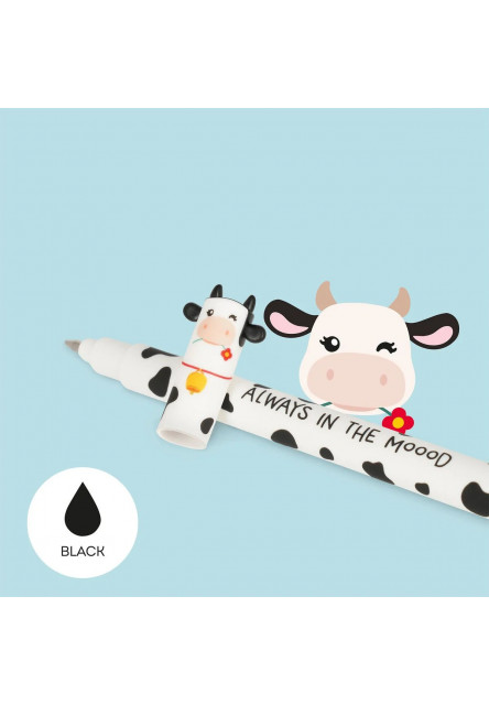 Set 4 gumovacích pier Legami Farm Sweet Farm - Set Of 4 Erasable Gel Pens - Cow + Piggy + Donkey + Rooster - 0,7 mm - Black/Pi