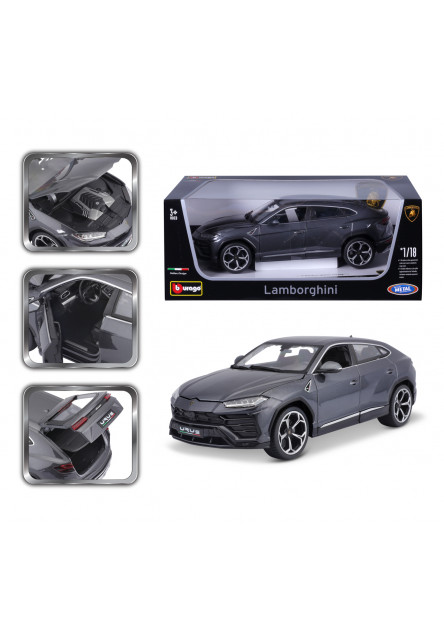 Bburago - Autá HOBBY, Lamborghini Urus, metal šedá, 1:18