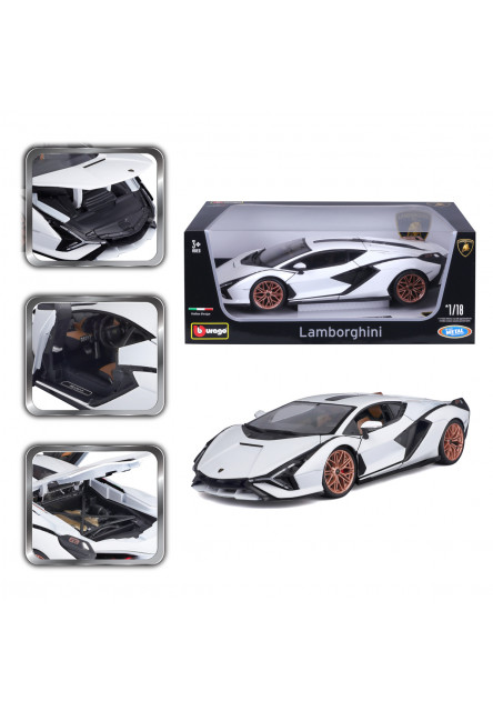 Bburago - Autá HOBBY, Lamborghini Sián FKP 37, biela, 1:18