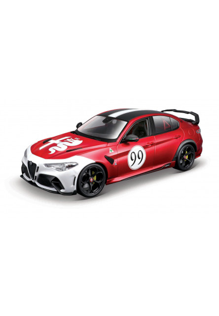 Bburago- Autá HOBBY, Alfa Romeo Giulia GTAm, červeno-biela metalíza, 1:18