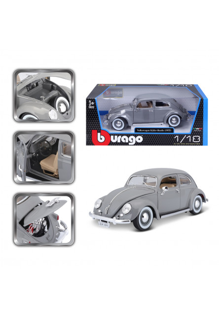 Bburago - Autá HOBBY- Volkswagen Käfer Beetle 1955, šedá, 1:18