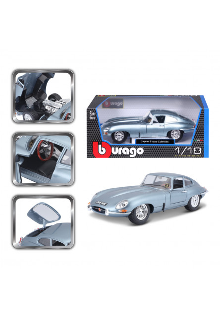 Bburago - Autá HOBBY- Jaguar E-type Coupe, metalic modrá, 1:18