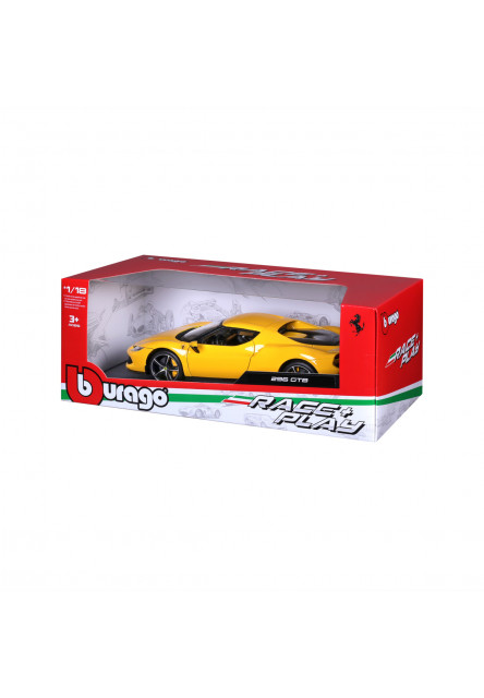 Bburago - RACE+PLAY, Ferrari, Ferrari 296 GTB, žltá, 1:18