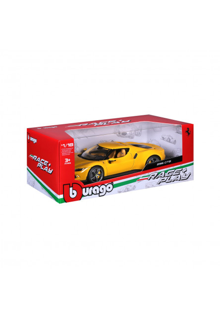Bburago - RACE+PLAY, Ferrari, Ferrari 296 GTB, žltá, 1:18