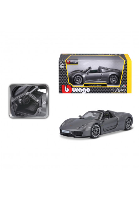 Bburago - Autá HOBBY, Plus, Porsche 918 Spyder, metalic šedá, 1:24