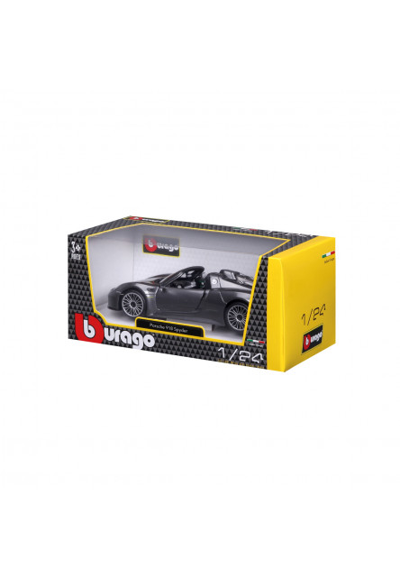 Bburago - Autá HOBBY, Plus, Porsche 918 Spyder, metalic šedá, 1:24