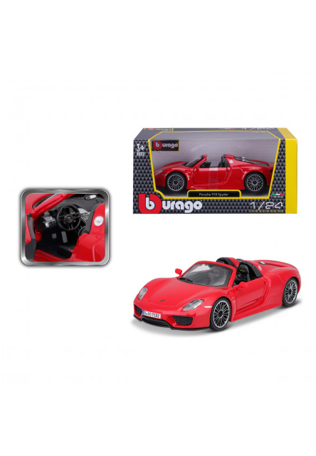 Bburago - Autá HOBBY, Plus, Porsche 918 Spyder, červená, 1:24