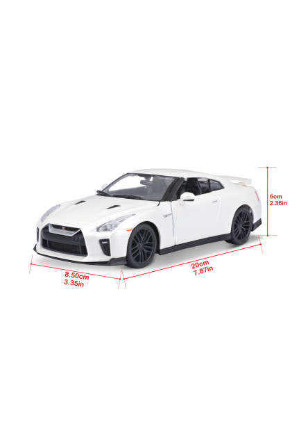 Bburago - Autá HOBBY, Plus, 2017 Nissan GT-R, metal biela, 1:24