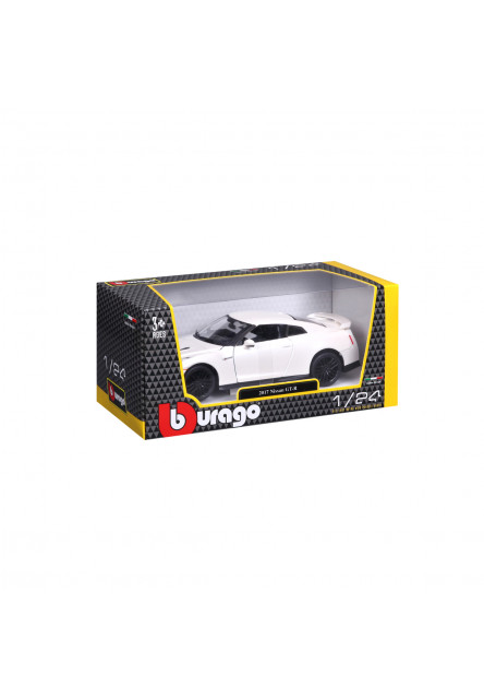 Bburago - Autá HOBBY, Plus, 2017 Nissan GT-R, metal biela, 1:24