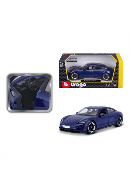 Bburago - Autá HOBBY, Porsche Taycan Turbo S, metal modrá, 1:24