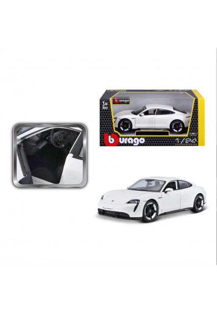 Bburago - Autá HOBBY, Plus, Porsche Taycan Turbo S, biela, 1:24