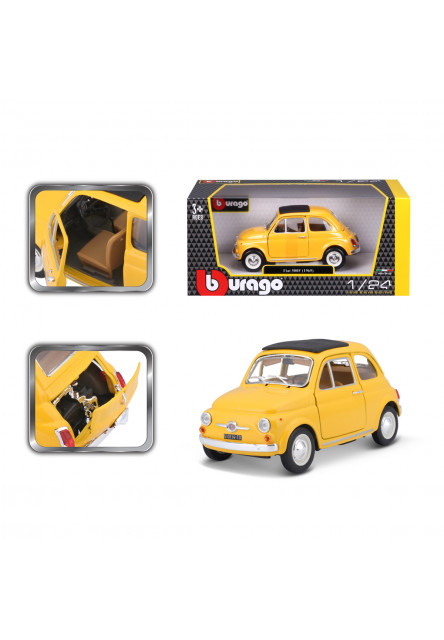 Bburago - Autá HOBBY, Fiat 500F (1965), žltá, 1:24