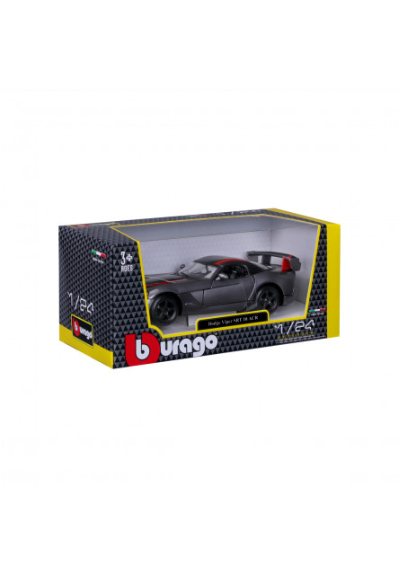Bburago - Autá HOBBY, Dodge Viper SRT 10 ACR, šedá metalíza-matná čierna, 1:24