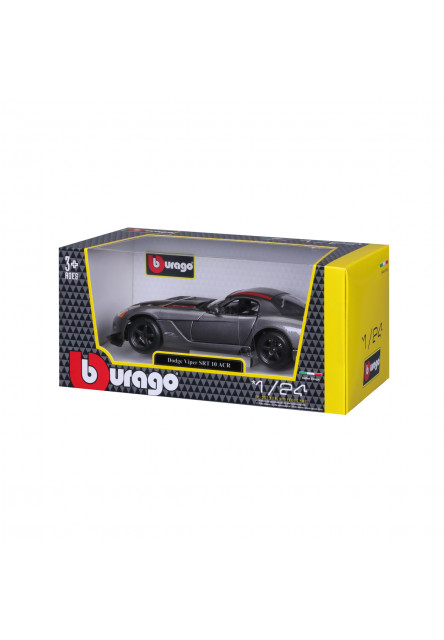 Bburago - Autá HOBBY, Dodge Viper SRT 10 ACR, šedá metalíza-matná čierna, 1:24