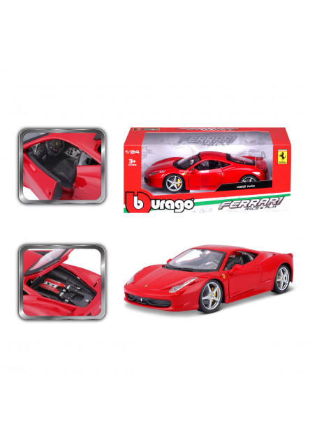 Bburago - RACE+PLAY, Ferrari 458 Italia, červená, 1:24