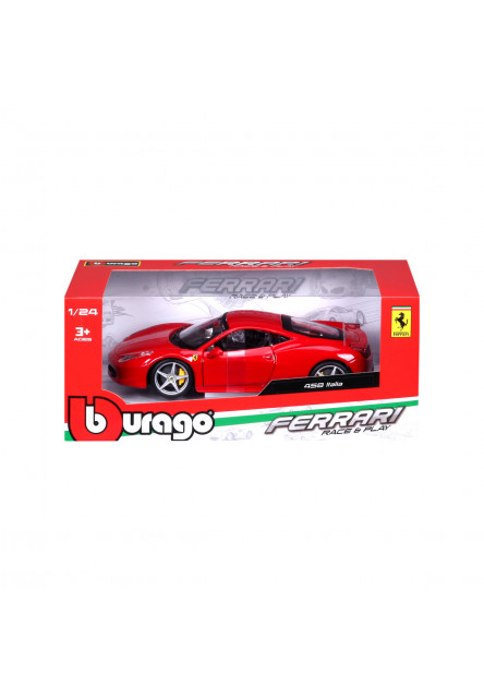 Bburago - RACE+PLAY, Ferrari 458 Italia, červená, 1:24