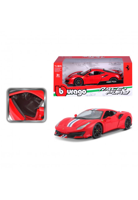 Bburago - RACE+PLAY Ferrari 488 Pista, červená, 1:24