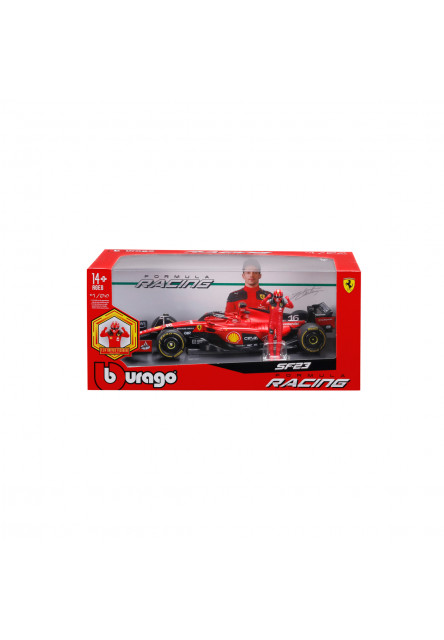 Bburago - FORMULA RACING, F1 Ferrari SF-23 (2023) s figúrkou jazdca, #16 Charles Leclerc, 1:24