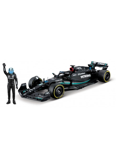 Bburago – RACE Formula F1 s figúrkou jazdca, Mercedes-AMG W14 E Performance (2023) #63 Russell, 1:24