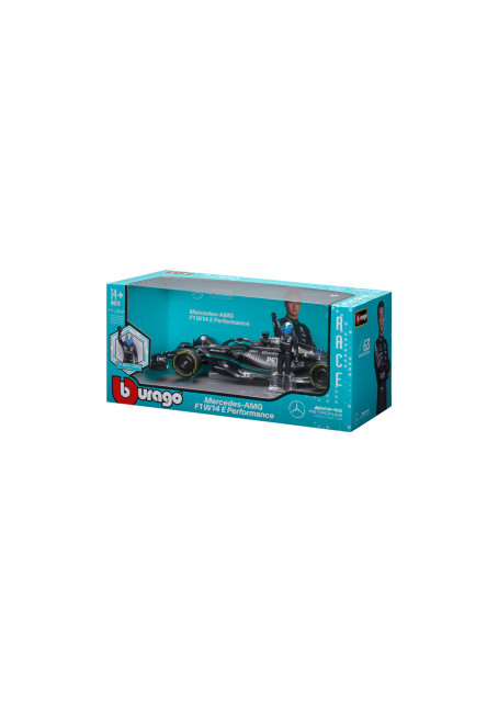 Bburago – RACE Formula F1 s figúrkou jazdca, Mercedes-AMG W14 E Performance (2023) #63 Russell, 1:24