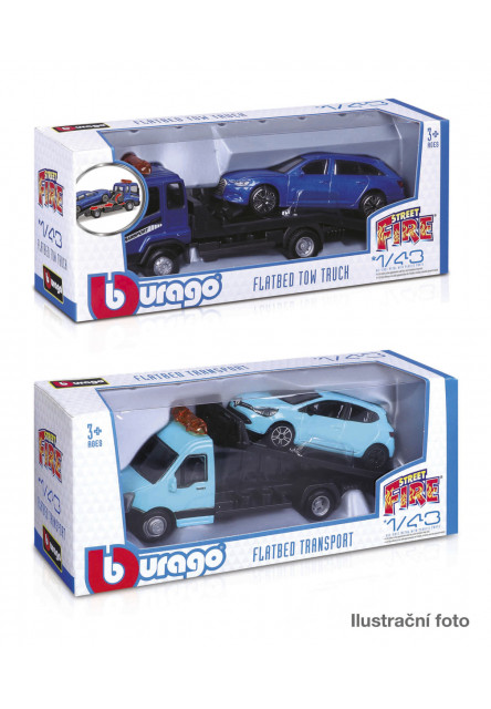 Bburago - Flatbed Transort a Tow Truck, Street Fire, 1:43, assort