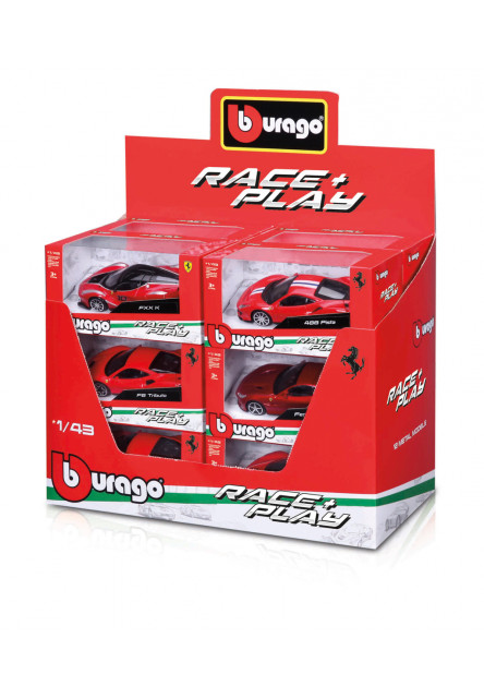 Bburago - Autá Race+Play, Ferrari, displej 12ks, 1:43, assort