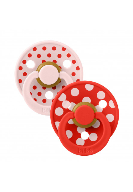 BIBS STUDIO Colour Polka anatomické cumlíky z prírodného kaučuku 2ks - veľkosť 2 (Blossom / Candy Apple)