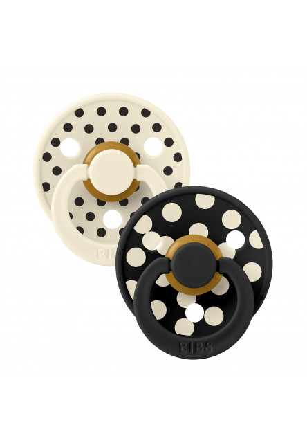 BIBS STUDIO Colour Polka cumlíky z prírodného kaučuku 2ks - veľkosť 1 (Ivory / Black)