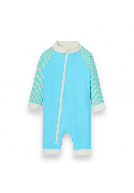 KiETLA ICONIK plavkový overal s UV ochranou - Blue Stripes (12-18 mesiacov)